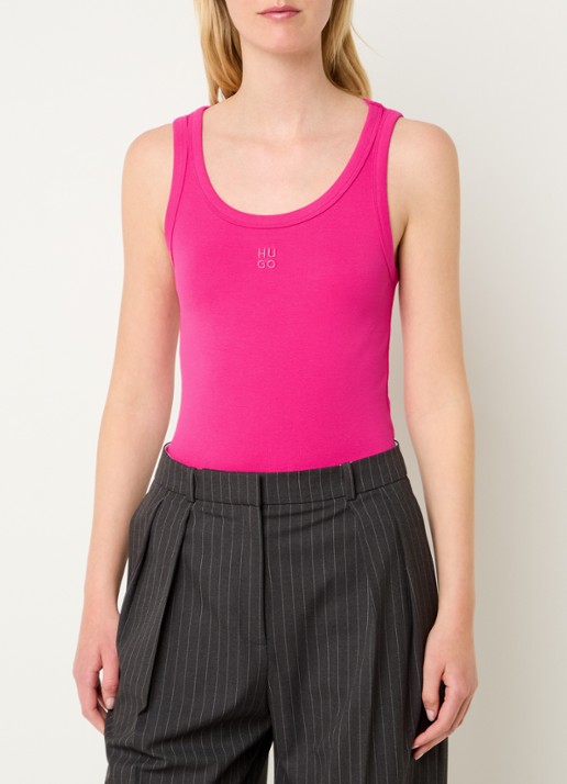 HUGO Tanktop met ribstructuur - detail 2 bright pink-675 / roze