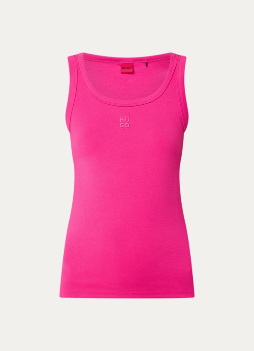 HUGO Tanktop met ribstructuur - voorkant 3 bright pink-675 / roze