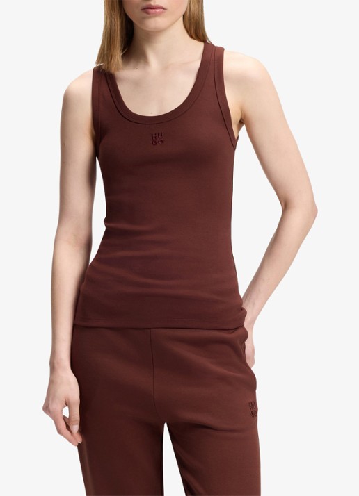 HUGO Tanktop met ribstructuur - detail brown overflow-904 / bruin