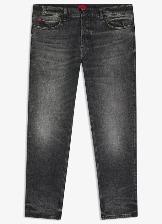 HUGO Tapered fit jeans met steekzakken - voorkant 4 charcoal-010 / grijs