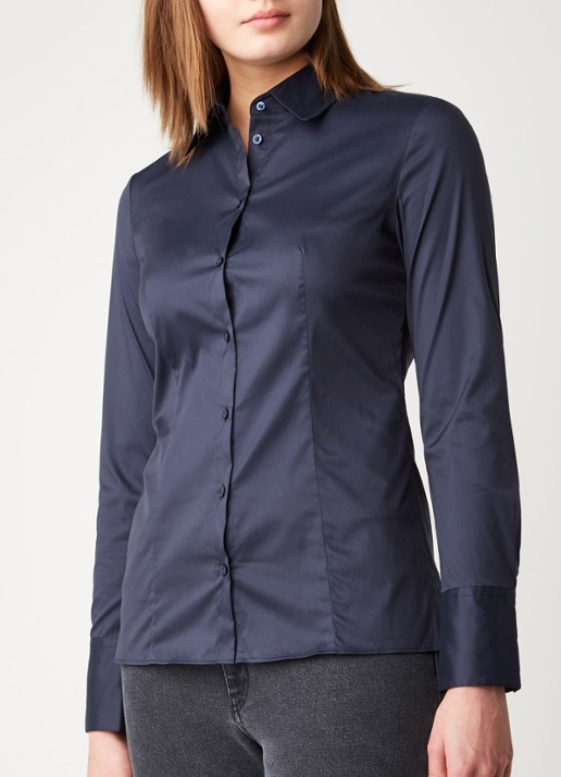 HUGO The Fitted Shirt blouse met stretch - detail donkerblauw