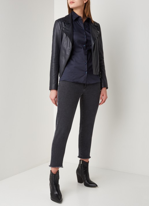 HUGO The Fitted Shirt blouse met stretch - voorkant 4 donkerblauw