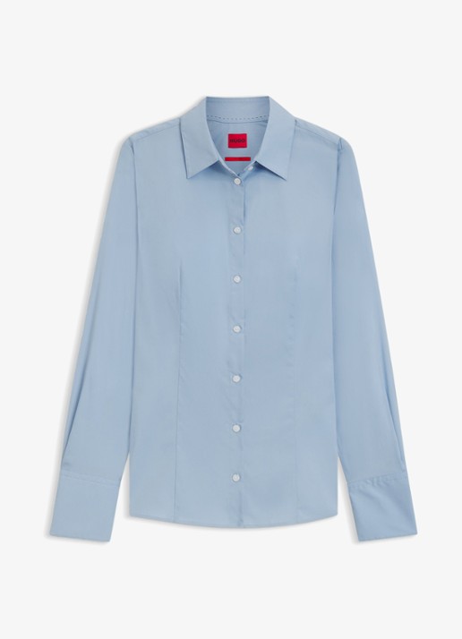 HUGO The Fitted Shirt blouse met stretch - voorkant lichtblauw