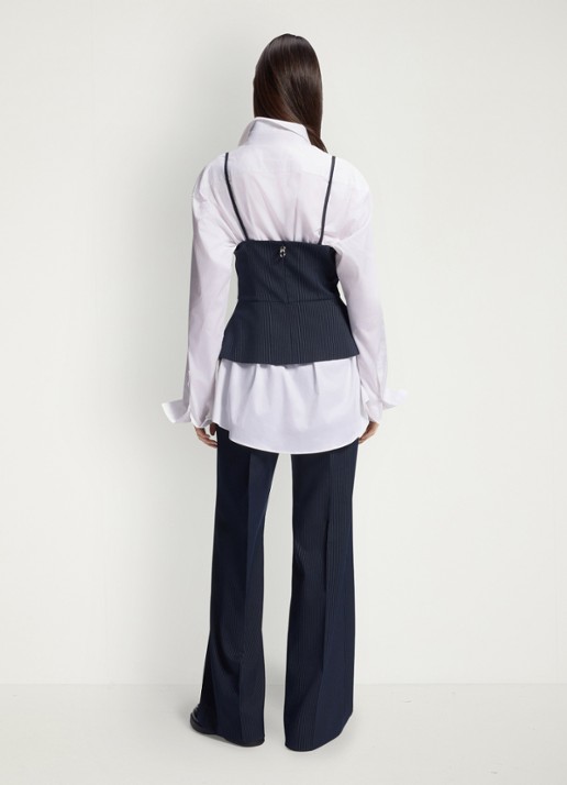 HUGO Top met krijtstrepen en peplum - achterkant donkerblauw