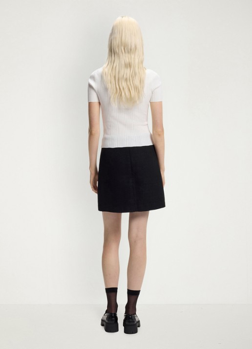 HUGO Trui met onregelmatige ribstructuur en hoge hals - achterkant 5 gebroken wit