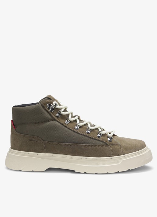 HUGO Veterboot met details van kalfssuède  - detail groen