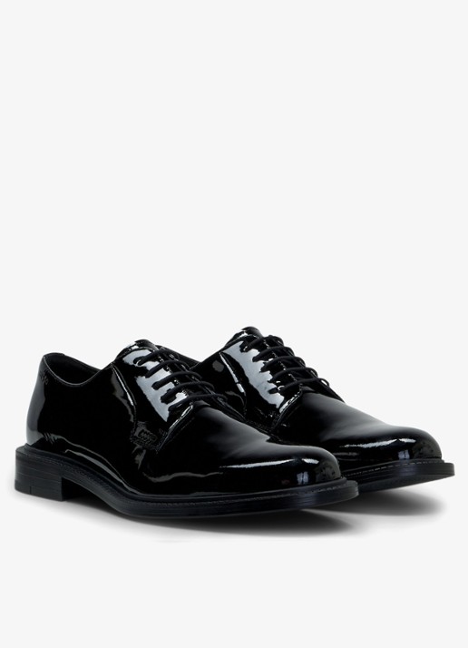 HUGO Veterschoenen van lakleer met logo - detail 3 zwart