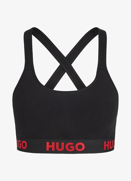 HUGO Voorgevormde bralette met logoband - voorkant 3 zwart