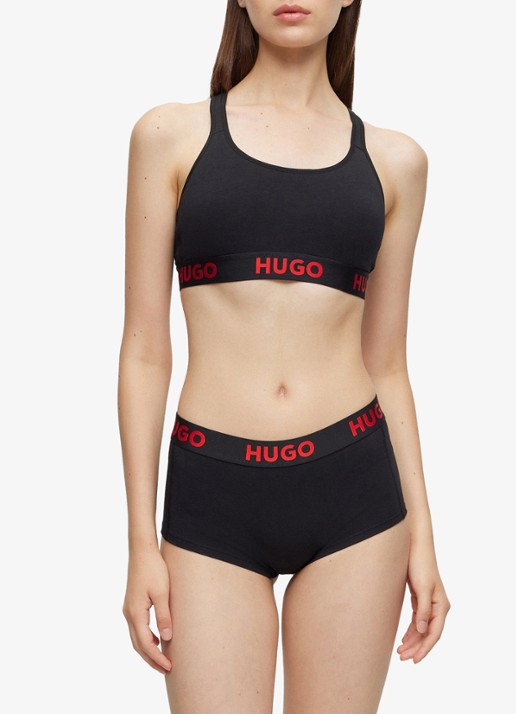 HUGO Voorgevormde bralette met logoband - voorkant 4 zwart