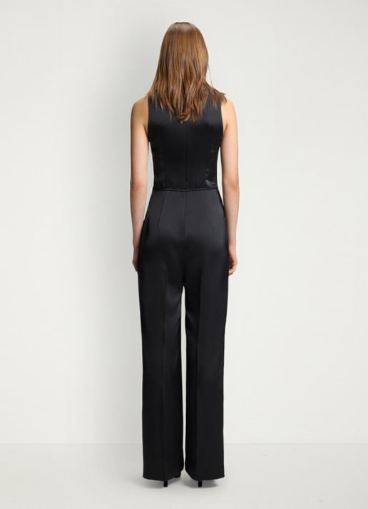 HUGO Wide fit jumpsuit van satijn met watervalhals - achterkant 3 zwart