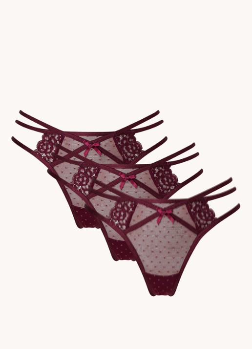 Hunkemöller 3-PACK STRING MELDA - voorkant aubergine