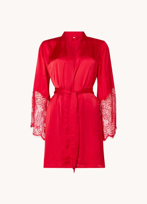 Hunkemöller Kimono van satijn met kant - voorkant 3 steenrood