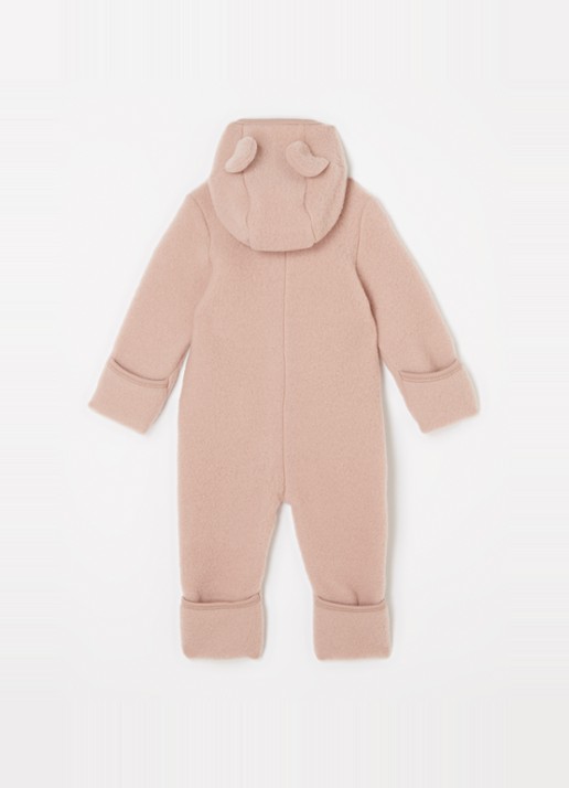 Huttelihut Babypak van wol met capuchon - achterkant zalmroze