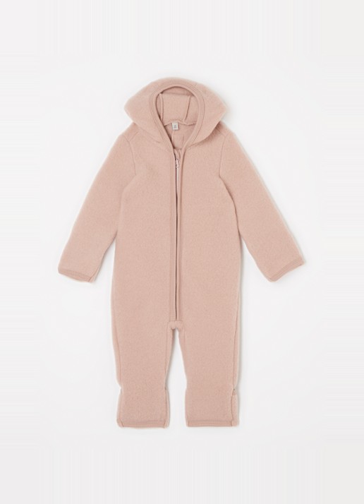 Huttelihut Babypak van wol met capuchon - voorkant 2 zalmroze