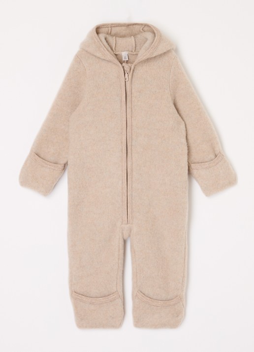 Huttelihut Babypak van wol met capuchon - voorkant lichtbruin