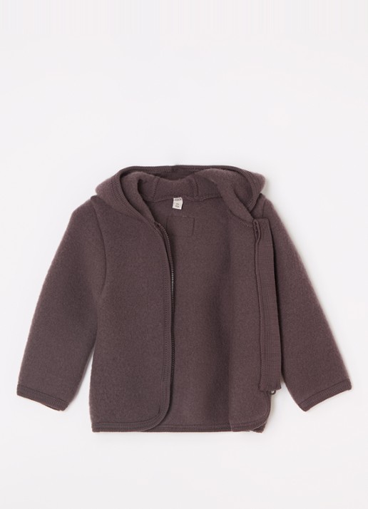 Huttelihut Vest van wol met capuchon - voorkant 3 taupe