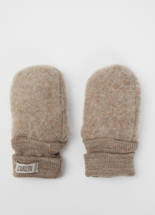 Huttelihut Wanten van merino wol - voorkant donkerbeige