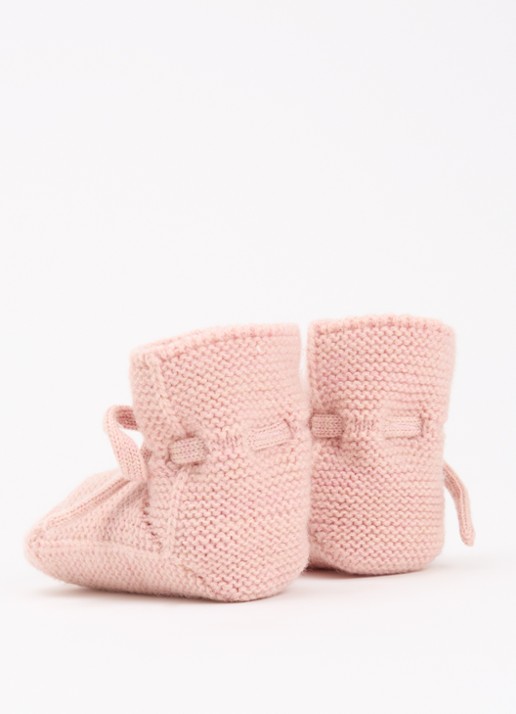 Hvid Babyslofjes van merino wol - achterkant zalmroze