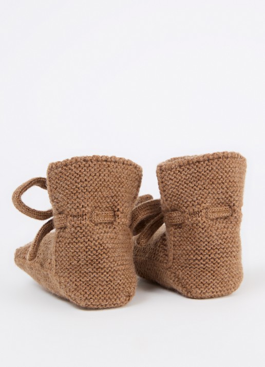 Hvid Babyslofjes van merino wol - achterkant 3 bruin