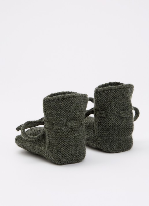 Hvid Babyslofjes van merino wol - achterkant 4 groen