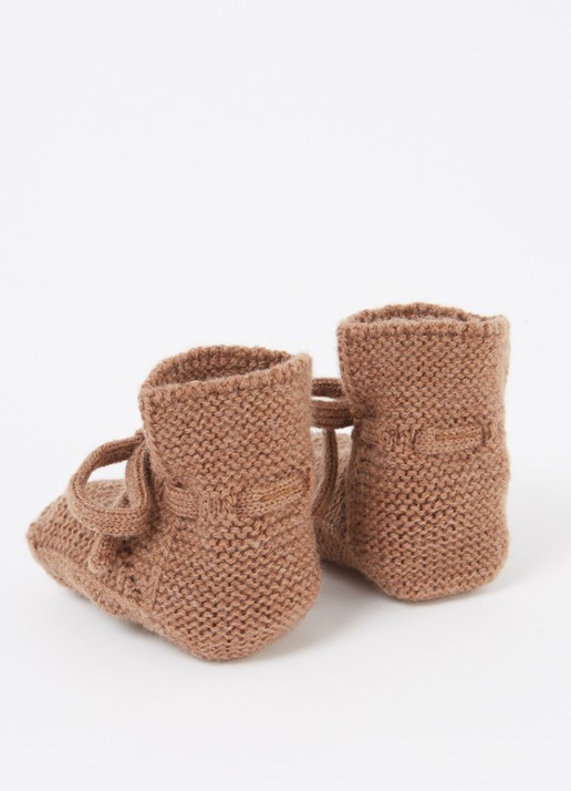 Hvid Babyslofjes van merino wol - achterkant 2 bruin