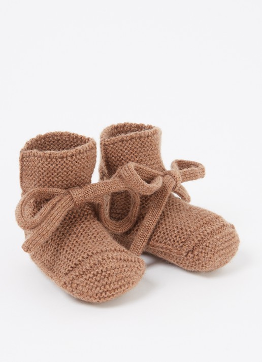 Hvid Babyslofjes van merino wol - voorkant bruin