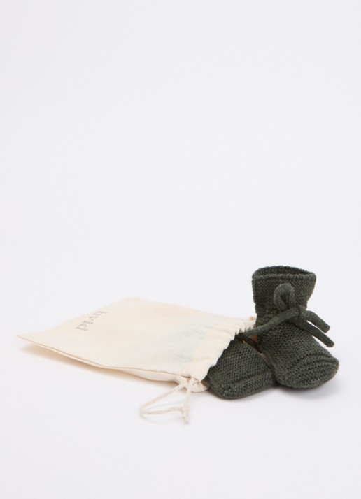 Hvid Babyslofjes van merino wol - voorkant 2 groen