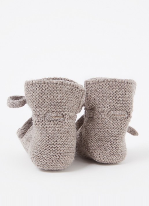 Hvid Booties gebreide babyslofjes van wol - achterkant 3 lichtgrijs