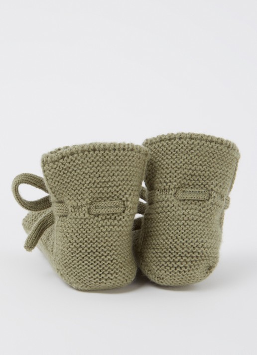 Hvid Booties gebreide babyslofjes van wol - achterkant 3 mosgroen