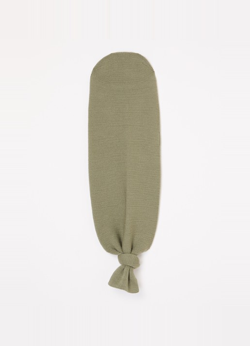Hvid Cocoon van merino wol - achterkant 3 olijfgroen