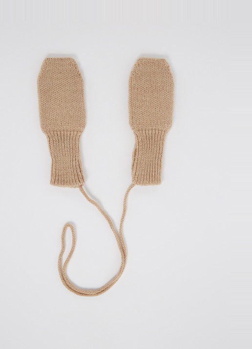 Hvid Fiza grofgebreide wanten van merino wol  - voorkant camel