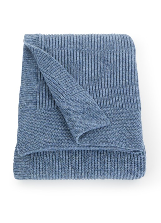 Hvid Gaston plaid van merino wol 140 x 100 cm - voorkant staalblauw