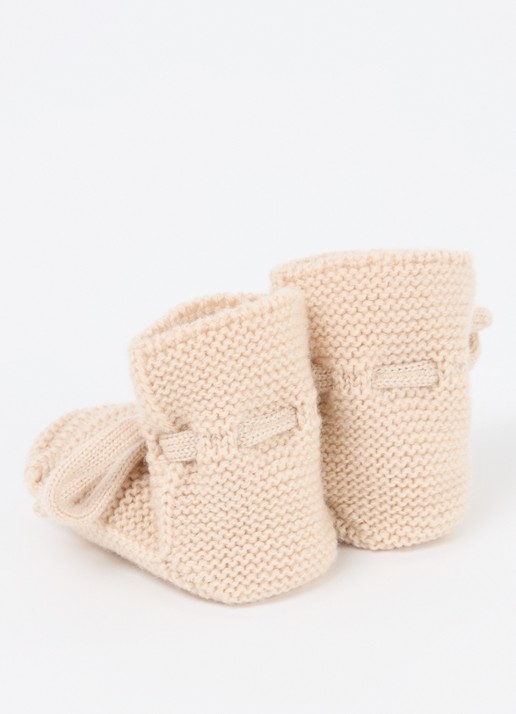 Hvid Gebreide babyslofjes van wol - achterkant 4 creme
