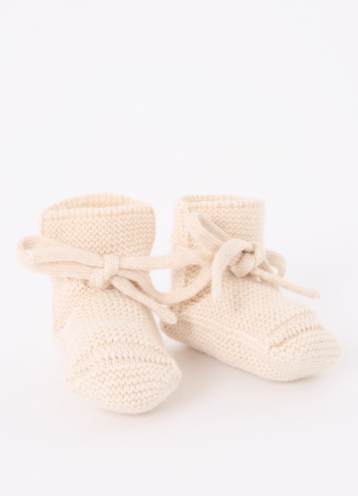 Hvid Gebreide babyslofjes van wol - voorkant 2 gebroken wit