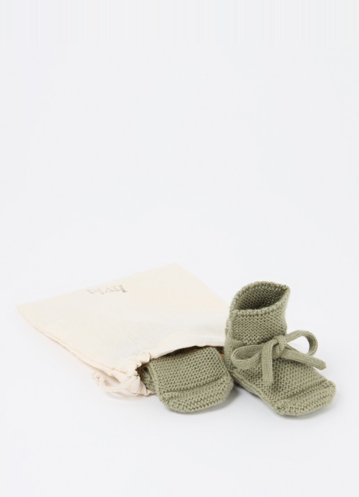 Hvid Gebreide babyslofjes van wol - detail 3 mosgroen