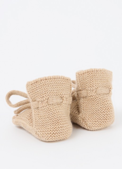 Hvid Gebreide babyslofjes van wol - achterkant 2 beige