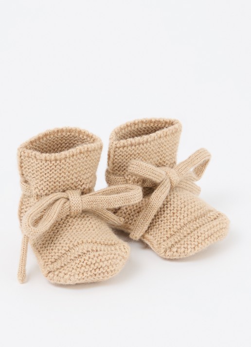 Hvid Gebreide babyslofjes van wol - voorkant 3 beige