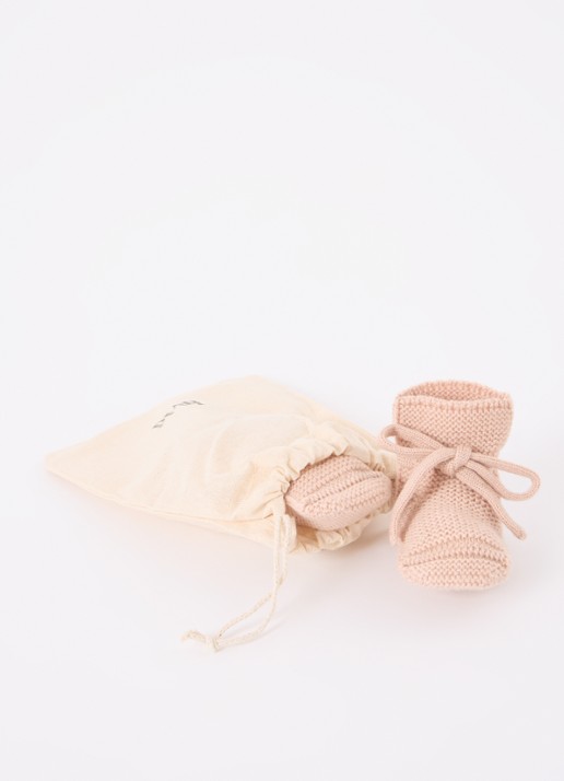 Hvid Gebreide babyslofjes van wol - detail 4 oudroze