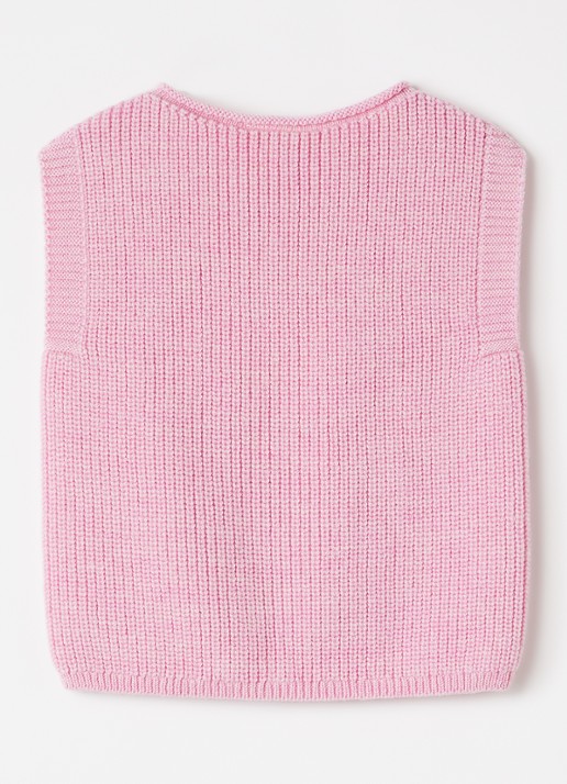 Hvid Harvey grofgebreide spencer van merino wol - voorkant 2 roze
