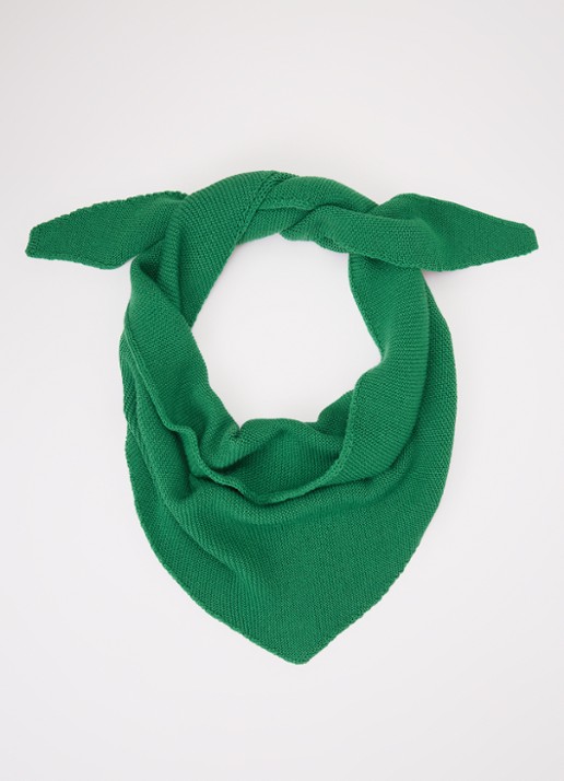 Hvid Josephina grofgebreide sjaal van merino wol 135 x 35 cm - voorkant 3 groen