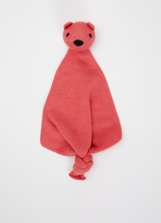 Hvid Teddy Tokki knuffeldoekje 35 cm - voorkant koraalrood