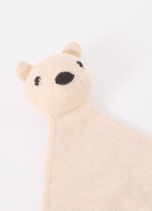 Hvid Teddy Tokki knuffeldoekje van merino wol 35 cm - detail 3 beige