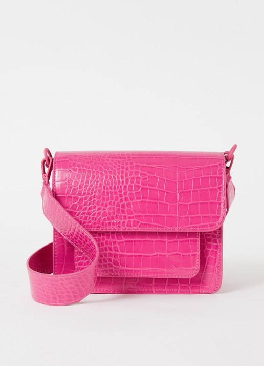 HVISK Cayman crossbodytas met crocostructuur - voorkant 3 roze