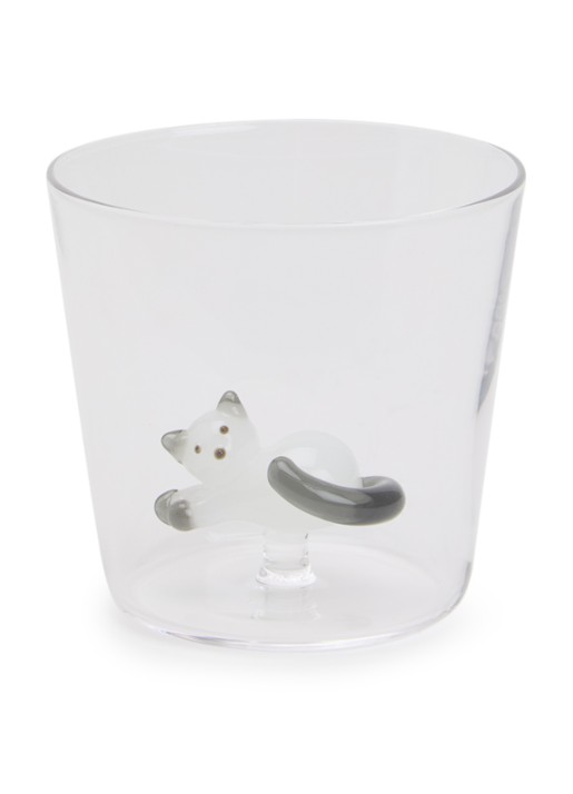 Ichendorf Milano Lying White Cat with Amber Tail waterglas 35 cl - voorkant grijs