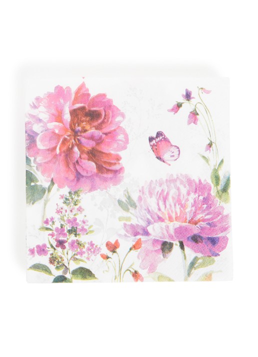 Ihr Ideal Home Jardin Rose servet 33 x 33 cm set van 20 - voorkant wit