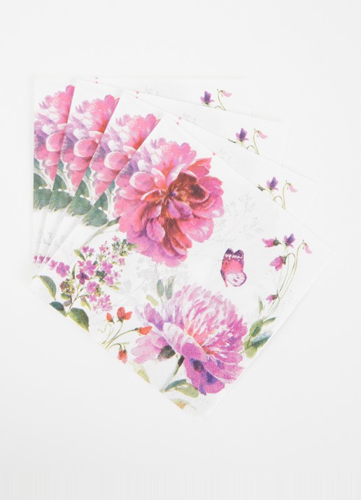 Ihr Ideal Home Jardin Rose servet 33 x 33 cm set van 20 - voorkant 2 wit