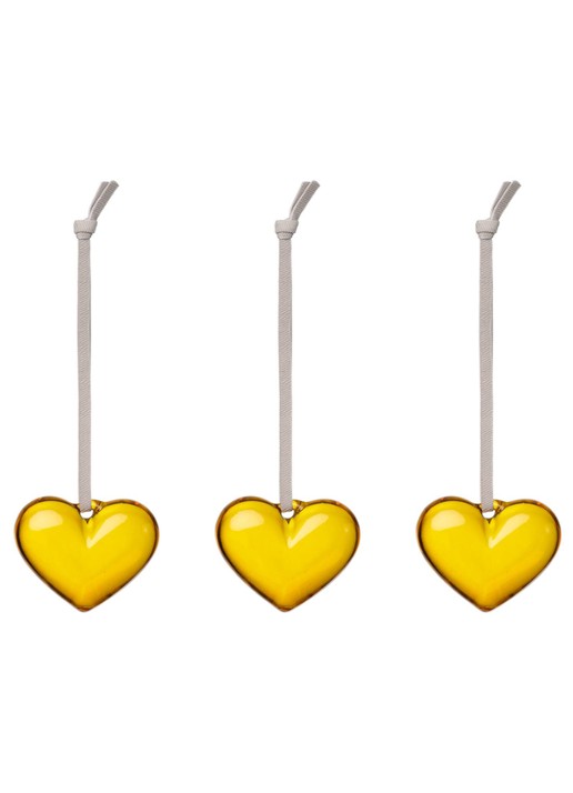 Iittala Hart hanger van glas 5 cm set van 3 - voorkant 2 geel