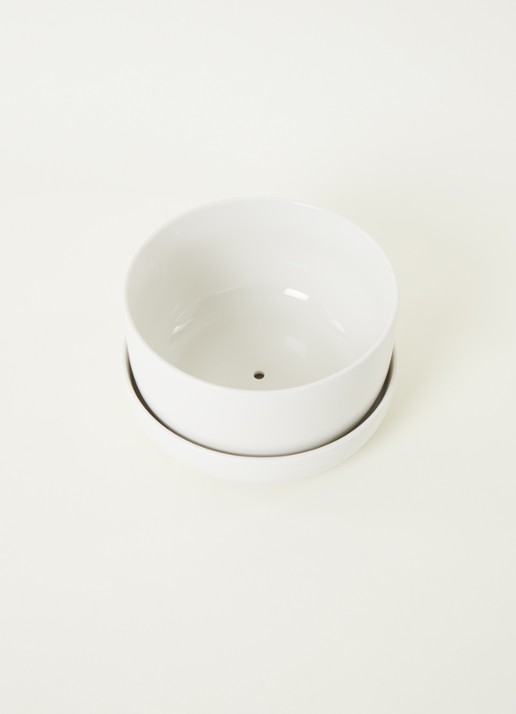 Iittala Nappula bloempot met schotel van porselein voor binnen Ø24 cm  - voorkant 2 wit