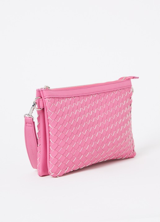 Ilse Jacobsen Gevlochten clutch met afneembare schouderriem - achterkant fuchsia