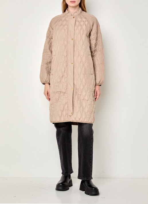 Ilse Jacobsen Gewatteerde jas met quilt patroon en steekzakken - voorkant 3 camel